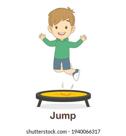 Vocabulary Flash Card for kids. Jump with picture of jump (Vocabulary for CEFR : A1-A2 Level)