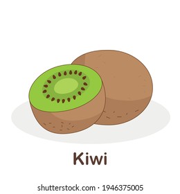 Vocabulary Flash Card for kids. kiwi with picture of kiwi (Vocabulary for CEFR : A1-A2 Level)