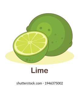 Vocabulary Flash Card for kids. lime with picture of lime (Vocabulary for CEFR : A1-A2 Level)