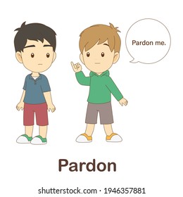 Vocabulary Flash Card for kids. pardon with picture of pardon (Vocabulary for CEFR : A1-A2 Level)