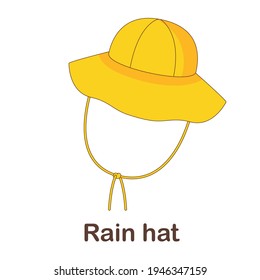 Tarjeta Vocabularia Flash para niños. sombrero de lluvia con foto de sombrero de lluvia (Vocabulario para CEFR: Nivel A1-A2)