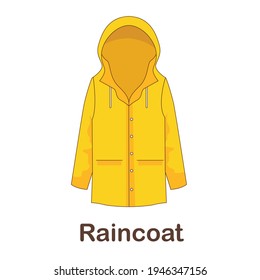 Vocabulary Flash Card for kids. raincoat with picture of raincoat (Vocabulary for CEFR : A1-A2 Level)