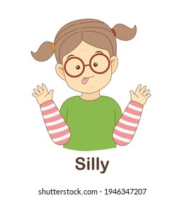 Vocabulary Flash Card for kids. silly with picture of silly (Vocabulary for CEFR : A1-A2 Level)