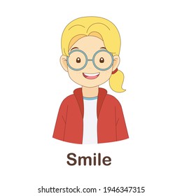 Vocabulary Flash Card for kids. smile with picture of smile (Vocabulary for CEFR : A1-A2 Level)