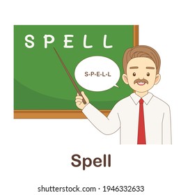 Vocabulary Flash Card for kids. spell to with picture spell to (Vocabulary for CEFR : A1-A2 Level)