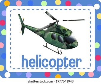 Vocabulary flashcard with word Helicopter illustration