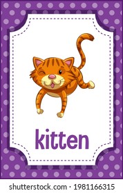 Vocabulary flashcard with word Kitten illustration