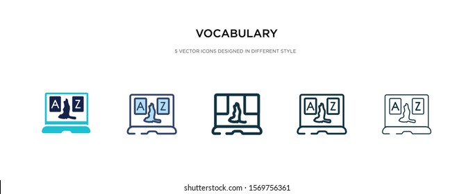 vocabulary icon in different style vector illustration. two colored and black vocabulary vector icons designed in filled, outline, line and stroke style can be used for web, mobile, ui