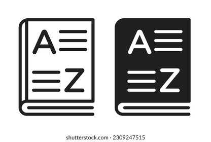 Vocabulary icon in filled and outlined style. Glossary symbol. English language grammar or  dictionary books icon vector set.