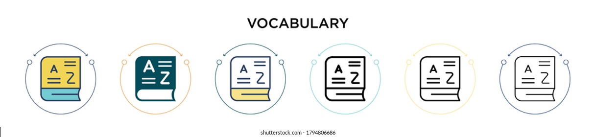 Vocabulary icon in filled, thin line, outline and stroke style. Vector illustration of two colored and black vocabulary vector icons designs can be used for mobile, ui, web