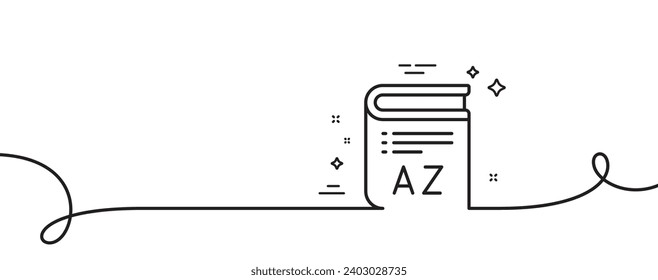 Vocabulary line icon. Continuous one line with curl. Book glossary sign. Vocabulary single outline ribbon. Loop curve pattern. Vector