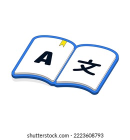 Vocabulary open book, dictionary. E-learning and education, learning language courses concept. 3d vector icon. Cartoon minimal style.