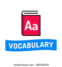 Vocabulary. Ribbon with book icon. Flat vector illustration on white background.