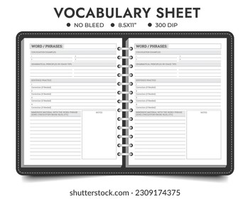 Vocabulary workbook sheet templates kdp interior	