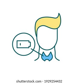 Vocal fold atrophy RGB color icon. Hoarseness. Voice disorders. Dry, scratchy throat. Vocal muscles thinning. Hypothyroidism. Abnormal change in voice. Trouble breathing. Isolated vector illustration