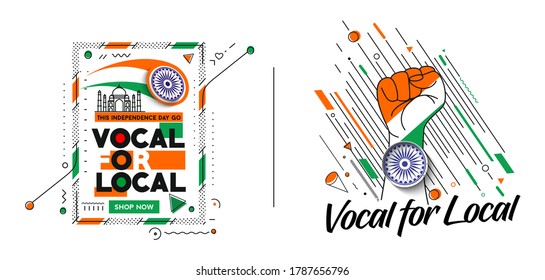 VOCAL FOR LOCAL" campaign of India - Independence Day Poster. Vector Modern Banner Illustration.