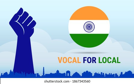 Vocal For Local slogan given by Indian Prime Minister to empowering indian economy. Made in India concept vector illustration.
