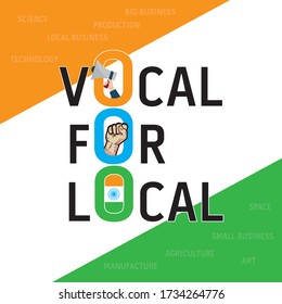 Vocal Para Ilustración De Vectores Locales. Lema dado por el Primer Ministro indio para fortalecer la autodependencia de las naciones. La ilustración muestra los símbolos y textos para el lema.