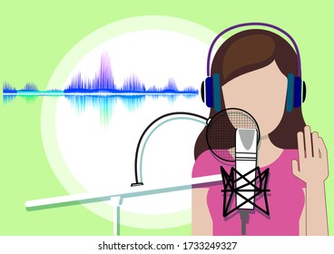 Vocal Recording. Microphone and Headphones in the Recording Studio