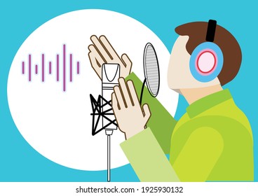 Grabación vocal. Micrófono y audífonos en el estudio de grabación