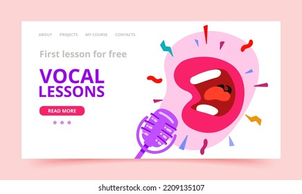 Vocal Training Template Concept In Cartoon Style For Printing And Page Design On Websites.Vector Illustration.