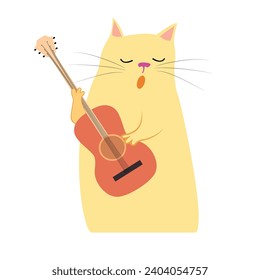 The vocalist cat sings with a guitar. Stage image.