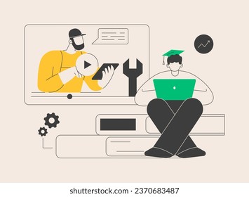 Vocational education abstract concept vector illustration. Professional learning, online vocational technical education, work on automatic lathe, repair machines, student group abstract metaphor.