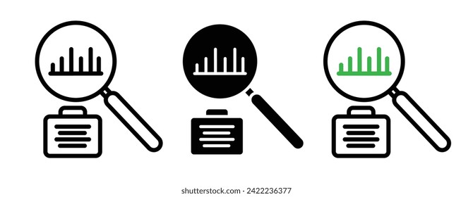 Symbol für die Berufsauswertung Karriereanalyse-Symbol in Schwarz-Weiß-Farbe.