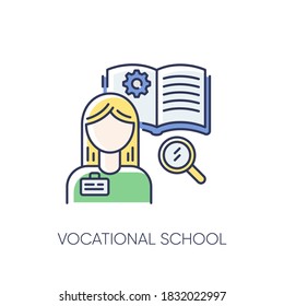 Vocational School RGB Color Icon. Professional Skills Development, Specialty Education. Potential Workers Training Courses. Student Isolated Vector Illustration