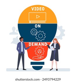 VOD - video on demand acronym. business concept background. vector illustration concept with keywords and icons. lettering illustration with icons for web banner, flyer, landing