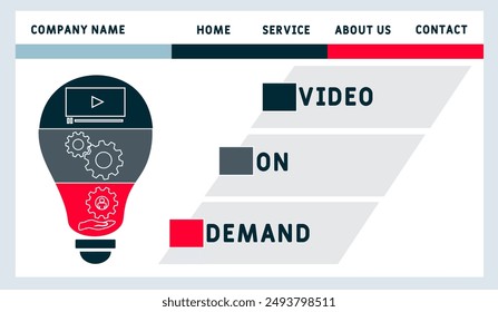 VOD - video on demand acronym. business concept background. vector illustration concept with keywords and icons. lettering illustration with icons for web banner, flyer, landing