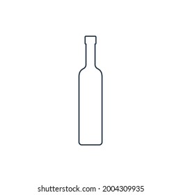 Vodka bottle. Alcoholic drink for parties and celebrations. Simple black line shapes isolated. Black and white illustration on white background. Flat design style for any purposes. Vector.