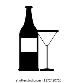 Vodka bottle and cocktail cup in black and white