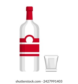 Vodka botella y vidrio estilo plano ilustración vectorial
