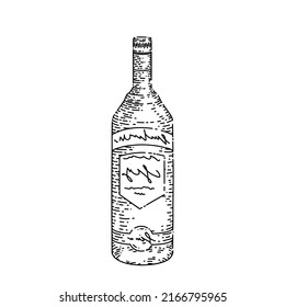 vector dibujado a mano con botella de vodka. alcohol de vidrio, bar de bebidas boceto de botella de vodka de tiro. ilustración negra aislada