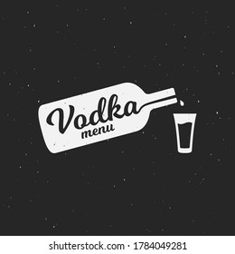 Vodka bottle logo with vodka shot on black background