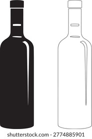 Vodka Bottle Pouring Into Glass Black Vector Silhouette, Vodka Alcohol Splash and Pouring Black Vector