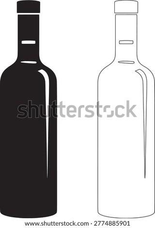 Vodka Bottle Pouring Into Glass Black Vector Silhouette, Vodka Alcohol Splash and Pouring Black Vector