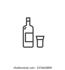 Vodka bottle and shot line icon. linear style sign for mobile concept and web design. Alcoholic drink bottle and glass outline vector icon. Symbol, logo illustration. Pixel perfect vector graphics