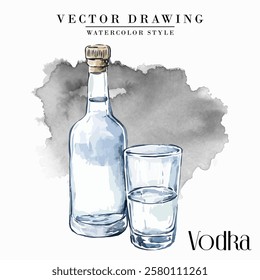 Vodka Bottle Watercolor Style Stock Vector Illustration