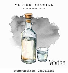 Vodka Bottle Watercolor Style Stock Vector Illustration