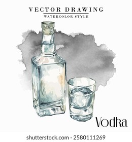 Vodka Bottle Watercolor Style Stock Vector Illustration