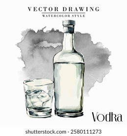 Vodka Bottle Watercolor Style Stock Vector Illustration
