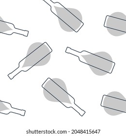 Vodka bottles and alcohol drop seamless pattern. Line art style. Outline image. Repeat template. Party drinks concept. Color Illustration on white background. Vector flat design style for any purposes