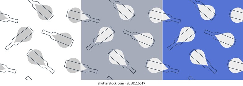 Vodka bottles and alcohol drop seamless pattern. Line art style. Outline image. Repeat template. Party drinks concept. Color Illustration on white background. Flat design style for any purposes.