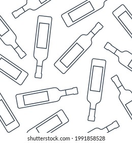 Vodka bottles seamless pattern. Line art style. Outline image. Repeat template. Party drinks concept. Illustration on white background. Flat design style for any purposes. Vector.
