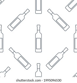 Vodka bottles seamless pattern. Line art style. Outline image. Black and white repeat template. Party drinks concept. Illustration on white background. Flat design style for any purposes. Vector.
