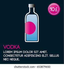 Vodka card template with price and flat background. Vector illustration