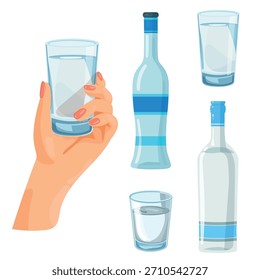 Vodka. Ilustración de Clipart de Vector plano con fondo aislado.