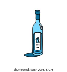 Vodka glass bottle outline icon on white background. Colored cartoon sketch graphic design. Doodle style. Hand drawn image. Party drinks concept. Freehand drawing style. Vector.